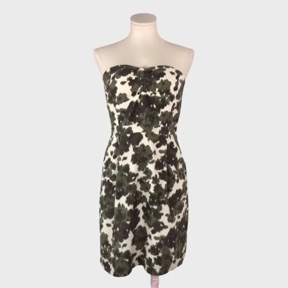 J Crew 100% Cotton Ikat Camo Strapless Dress